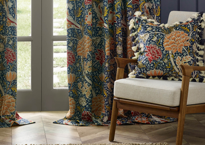 Cray Pencil Pleat, Indigo/Berry - Ready Made Curtains - Image 6